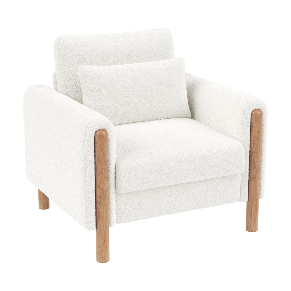 Contemporary White Ergonomic Armchair with Memory Foam Cushioning & Solid Backrest - Soft-Padded Comfortable Lounge Chair, Easy Assembly, Durable Metal Frame for Living Room, Bedroom, Office - Modern Minimalist Design, Space-