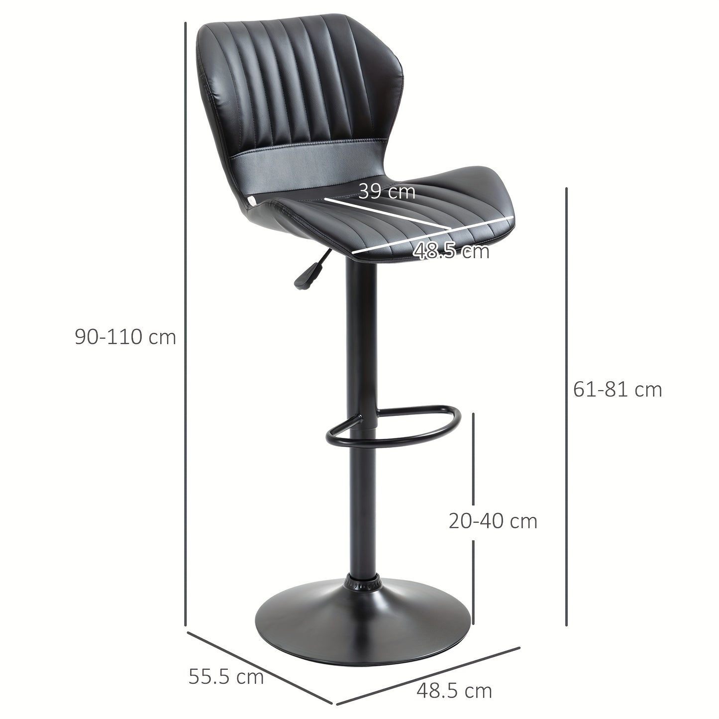 Barkruk – Barstoel – Keukenstoel – Statafelkruk – Barstoelen – Verstelbaar 90-110 cm – 360° Draaibaar Met Imitatieleer Rugleuning