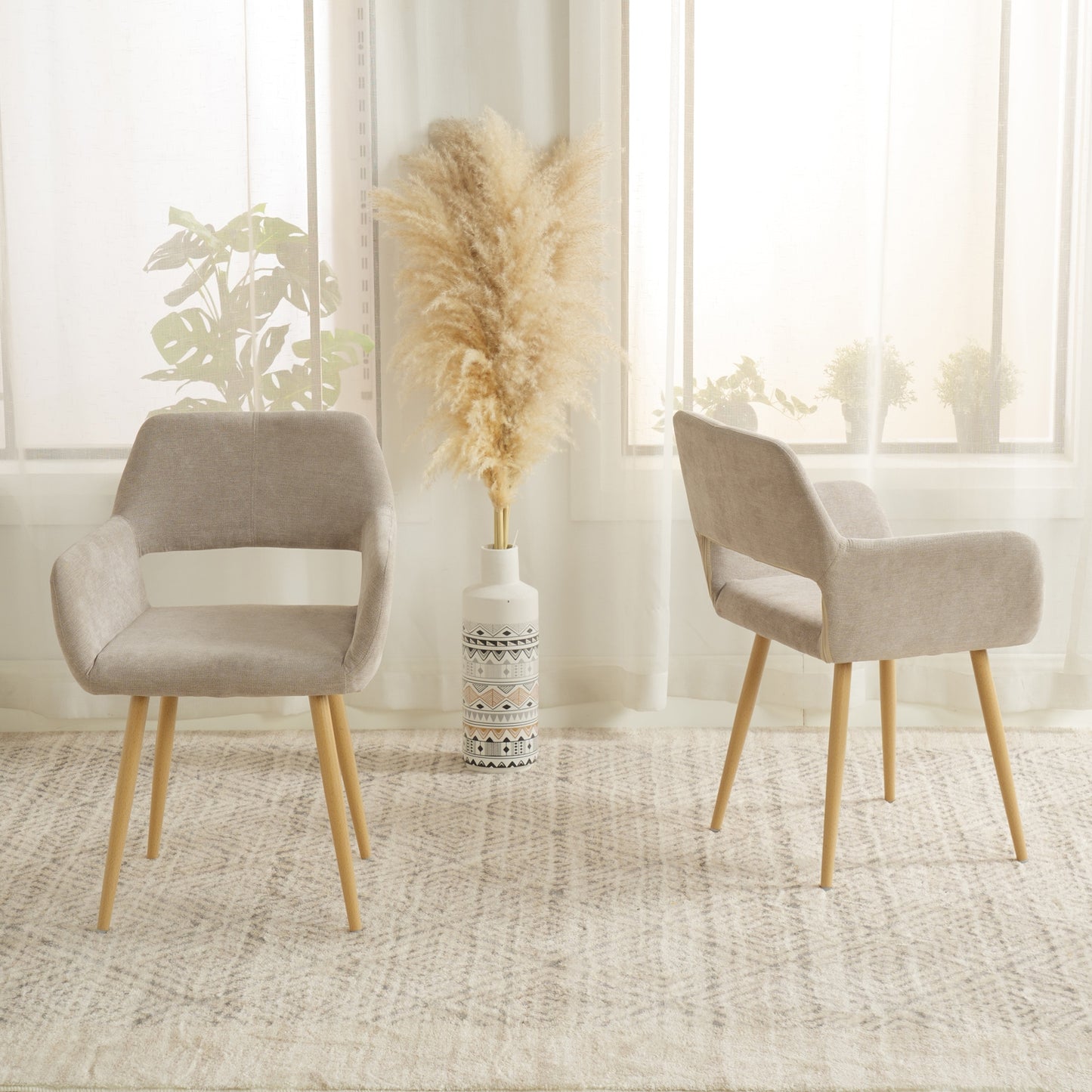 Scandinavische Eetkamerstoel – Stoel – Armstoel – Keukenstoel – Woonkamerstoel – Set van 6 Beige – Ergonomisch Design – Metalen Poten