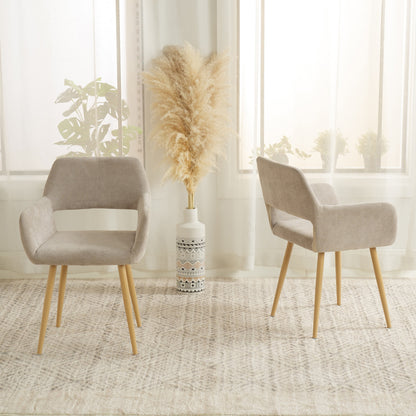 Scandinavische Eetkamerstoel – Stoel – Armstoel – Keukenstoel – Woonkamerstoel – Set van 6 Beige – Ergonomisch Design – Metalen Poten