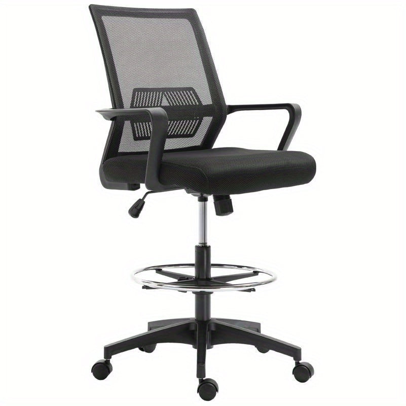Ergonomische Bureaustoel – Comfortabele Kantoorstoel – Werkstoel – Bureaustoel Verstelbaar – Draaistoel – Lendensteun – Handmatige Hoogteverstelling – Aluminium Frame – Zwenkwieltjes Voor Harde Vloeren