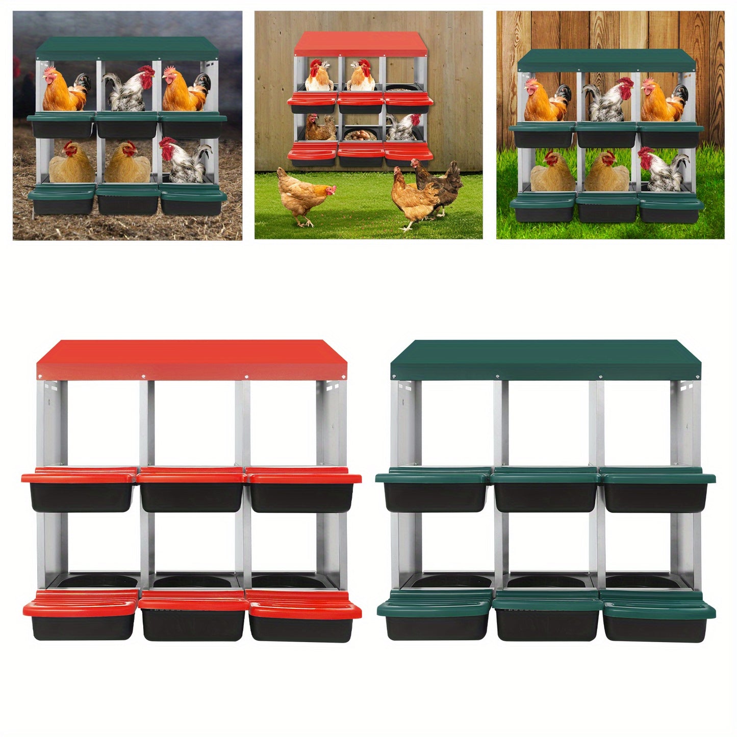 Legnest – Kippennest – Nestkast – Eiernest – Legbak – Rood – 6 Compartimenten – Duurzaam Gegalvaniseerd Staal