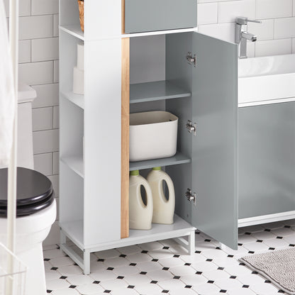 Hoge Kast Badkamer – Badkamerkast Opbergkast Kolomkast Smalle Kast – 50x30x181 Cm – Vochtbestendig MDF – Flexibele Deurmontage