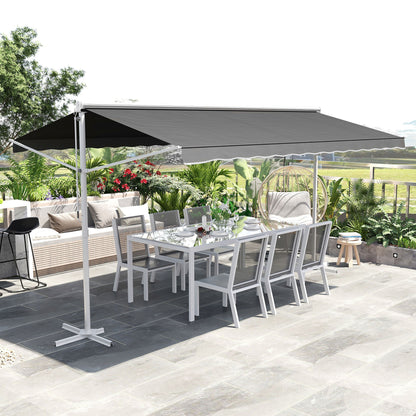 Staande Zonwering – Terraszonwering – Tuinzonwering – Uitschuifbare Zonwering – Aluminium Zonnescherm – Grijs – Weerbestendig Aluminium Frame – Verstelbare Inklapbare Armen