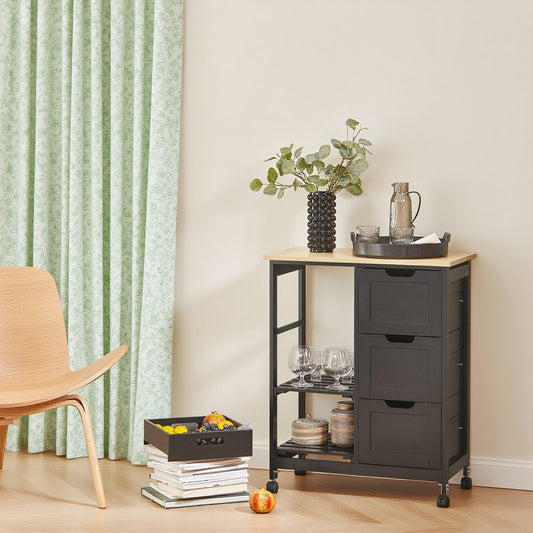 Keukentrolley – Serveerwagen – Keukenwagen – Opbergwagen – Werkblad Trolley – 68x38x85 cm – MDF Hout & Kurk