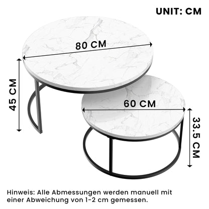 Koffietafeltjes – Bijzettafels – Salontafels – Tuin Tafeltjes – Balkon Tafels – Set Van 2 – Marmeren Blad – Lichtgewicht Aluminium Frame