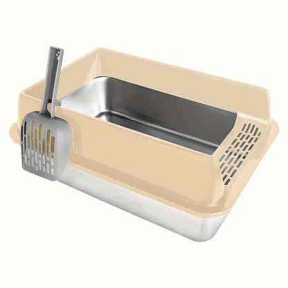 Kattenbak – Kattenbakje – Dierenbak – Konijnenbak – Metalen Bak – Roestvrij Staal – XXL Formaat 60x40x30 cm – Eenvoudig Schoon Te Maken – Hoge Zijkanten Tegen Strooisel