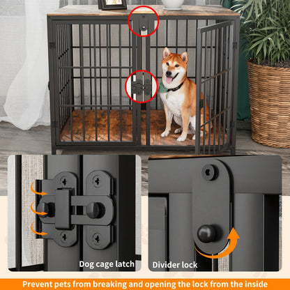 Hondenbench – Hondenkooi – Hondenmand – Puppyren – 90x62x68,5 CM – Stevig IJzeren Frame Met Houten Afwerking – Vier Deuren Met Tussenschot