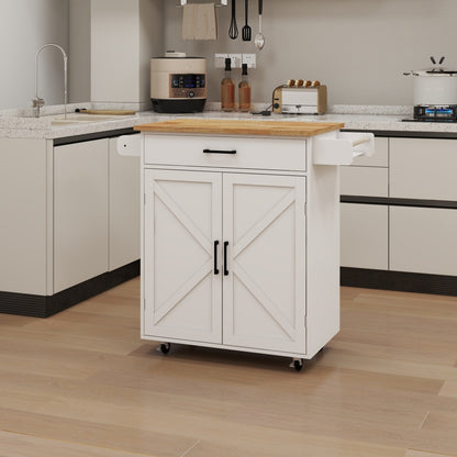 Keukentrolley – Keukenwagen – Serveerwagen – Opbergtrolley – Keukenrek – Mobiel Op Wieltjes – Verstelbare Planken – Handdoekhouder & Kruidenrek – Wit – Modern Design