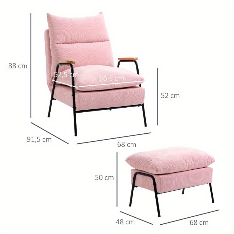 HOMCOM Recliner Chair with Footstool - Adjustable 3-Position Backrest, 360° Swivel & 5-Way Armrests, Padded Soft Comfort for Living Room, Bedroom, Office - Mixed Colors (Pink, Beige, Dark Blue), Recliner for Living Room, Bed