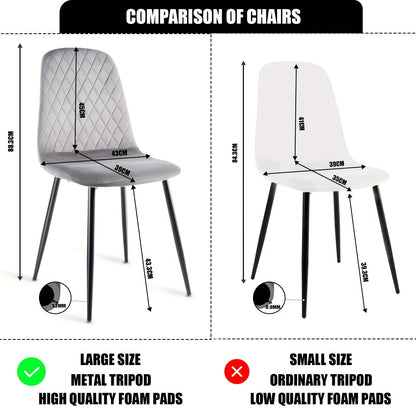 Eetkamerstoel – Keukenstoel – Kuipstoel – Stoel – Dinersstoel – Set van 4 – Grijze Velvet Bekleding – Ergonomische Rugleuning & Hoogwaardig Schuim