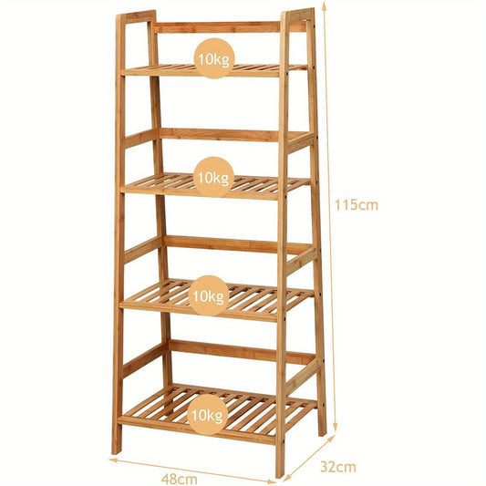 Ladderkast – Boekenkast – Plankenrek – Opbergkast – Traprek – Bamboe Houten Opbergrek – 4 Lagen – 48x32x115 cm