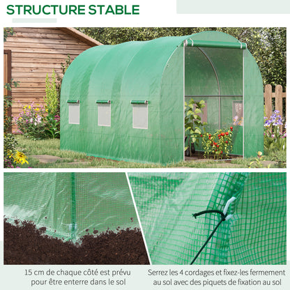 Tuin Kas Tunnel Kas Kweekkas Glazen Tuinkas Groentekas – 6 m² Oppervlakte – Verstevigd Buisframe Met Ritsdeur en 6 Ophoogbare Ventilatieraampjes – Groen