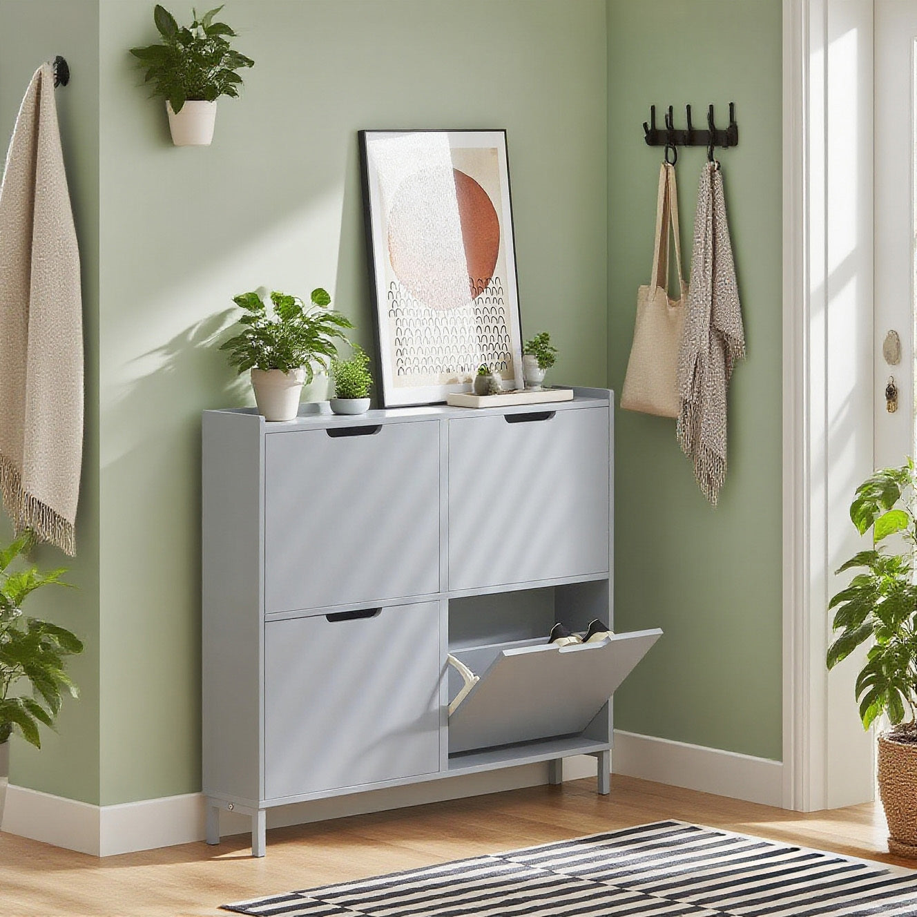 Barstoel – Kruk – Barkruk – Barstoel Met Rugleuning – Barstoel Met Armleuning – Set Van 2 – Scandinavisch Design – Lichtgrijs Stof – Massief Hout – Voetsteun