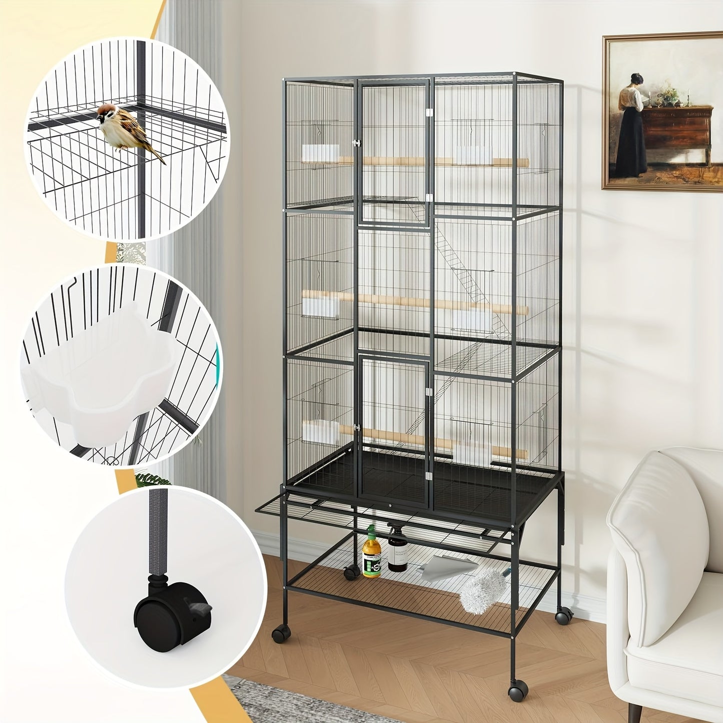 Vogelkooi – Papegaaienkooi – Vogelkooi Met Opslag – Grote Vogelkooi – Vogelverblijf – 81x35x175cm – Stijlvol Hoogrendig Ijzer – Ruim & Stevig