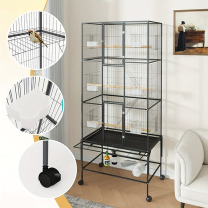 Vogelkooi – Papegaaienkooi – Vogelkooi Met Opslag – Grote Vogelkooi – Vogelverblijf – 81x35x175cm – Stijlvol Hoogrendig Ijzer – Ruim & Stevig
