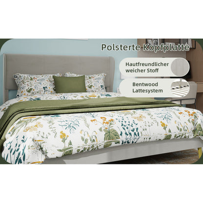 Modern Minimalist Upholstered Bed Frame with Plush Headboard - Queen/King Size (140x200cm), Beige Low-Profile Non-Storage Base, No Box Spring/European Mattress Compatible, Easy Assembly, Durable Non-Wood (Mattress Not Include
