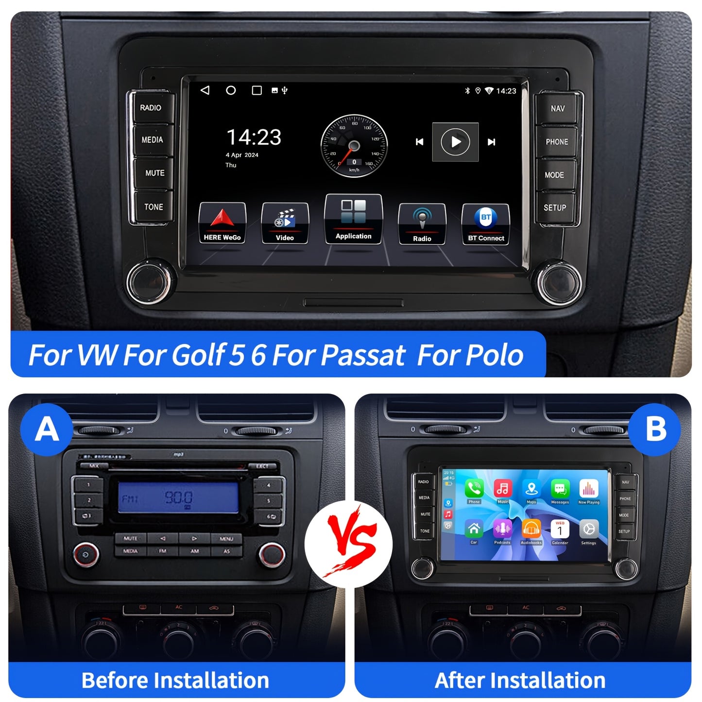 Autoradio Volkswagen – Multimedia Speler – Autoradio Android – GPS Navigatie – DAB+ Radio – 7-Inch IPS Touchscreen – Wireless Carplay & AHD Achteruitrijcamera