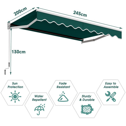 Knikarmscherm – Uitvalscherm – Zonnescherm – Luifel – Zonwering – Handbediend – 300x250 cm – Aluminium Frame – UV-bestendig Polyester – Verstelbare Hoek 40-100° – Waterafstotend