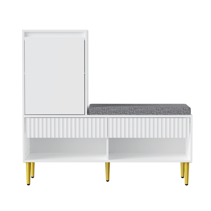 Schoenenkast – Schoenrek – Schoenenopberger – Halmeubel – Zitbank – Modern Wit – 1 Deur en 2 Lades – Compact en Ruimtebesparend 100x35x90 cm
