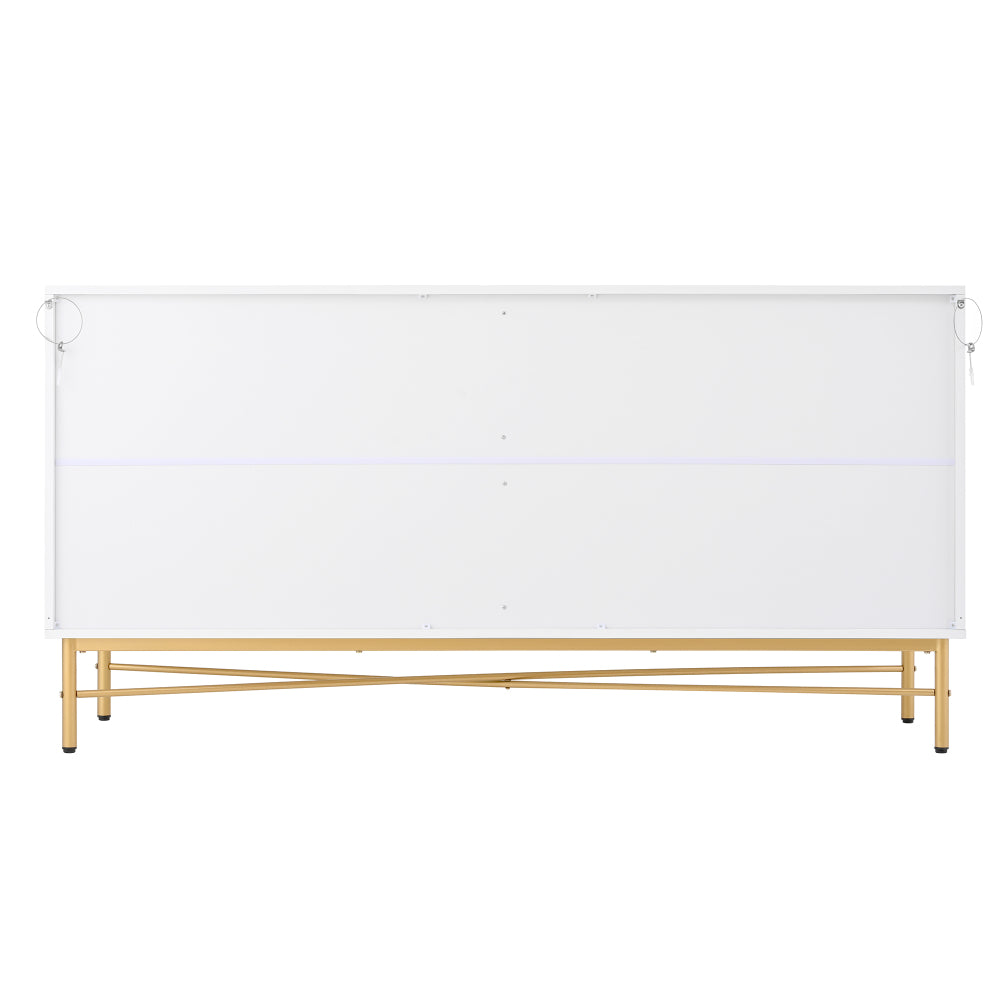 Sideboard with Raised Texture 160cm, Cabinet with Four Doors and Golden Brushed Handles & High-Gloss Table Legs, White, 160×40×82cm, Entryway Cabinet, Bedroom Sideboard, Elegant Handles, Sleek Cabinet, Stylish Hardware, Dur