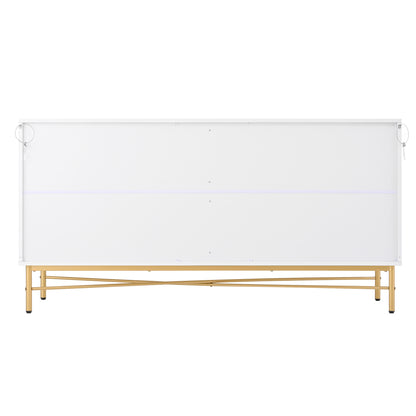 Sideboard with Raised Texture 160cm, Cabinet with Four Doors and Golden Brushed Handles & High-Gloss Table Legs, White, 160×40×82cm, Entryway Cabinet, Bedroom Sideboard, Elegant Handles, Sleek Cabinet, Stylish Hardware, Dur