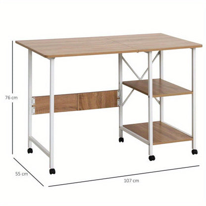 Inklapbare Tafel – Vouwtafel – Bureau – Bijzettafel – Mobiele Computer Tafel – MDF – Natuurlijk Hout – Met Wieltjes – 107x55x76 cm