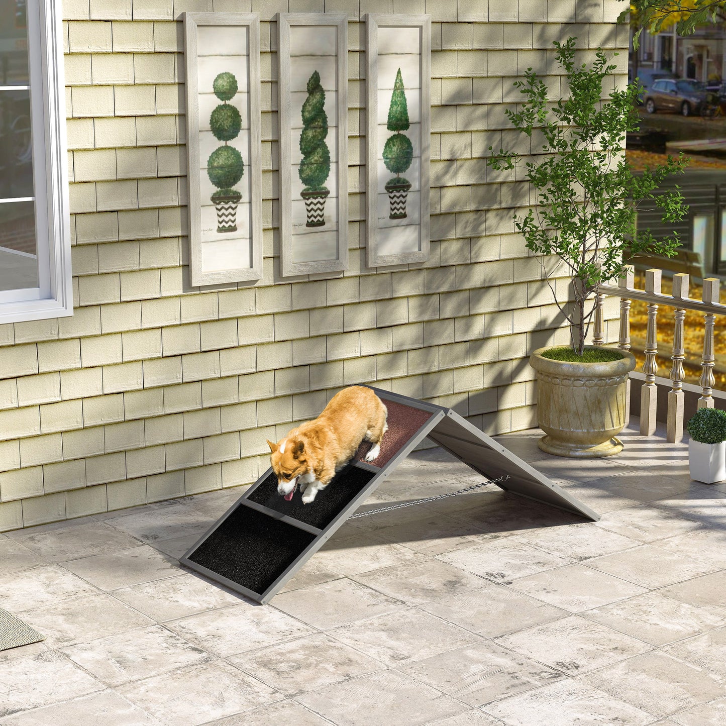 Hondenhindernis – Hondenagility – Behendigheidsparcours – Hondenparcours – Verstelbare Trainingsramp – A-Frame Ontwerp – Antislip Oppervlak – Geschikt Voor Alle Rassen – Grijs