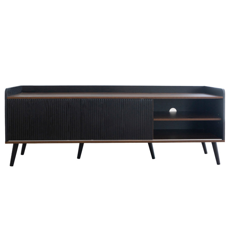TV-meubel – Tv-kast – Lowboard – Dressoir – Tv-onderkast – Verstelbaar 101,6-124,5 cm – Zwarte Spaanplaat – Twee Schuifdeuren en Lades