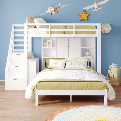 Hoogslaper – Stapelbed – Eenpersoonsbed – Kinderbed – Bed met Bureau – Ruimtebesparend – Gemakkelijk te Montaren Zonder Gereedschap – Wit Modern Design