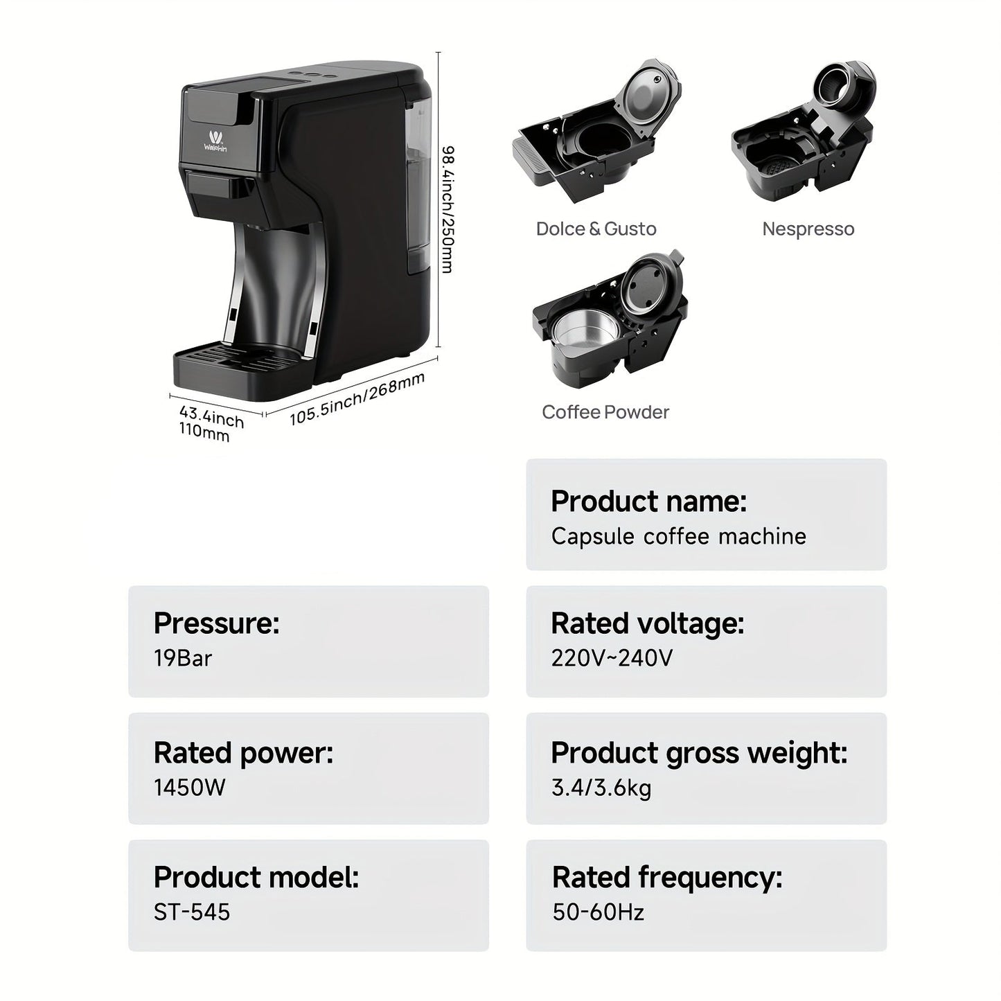 3-in-1 Koffiemachine – Espressozetapparaat – Cappuccinomachine – Latte Macchiato Maker – Capsule Koffiezetter – 19 Bar Drukpomp – Geschikt Voor Dolce Gusto, Nespresso & Gemalen Koffie – Compact Zwart Design
