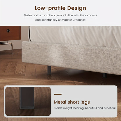 Bedframe – Bedbodem – Ledikant – Tweepersoonsbed – Slaapbank – 180x200 cm – Houtlook Met Metalen Poten – Geen Boxspring Nodig – Eenvoudige Montage – Beige Grijs