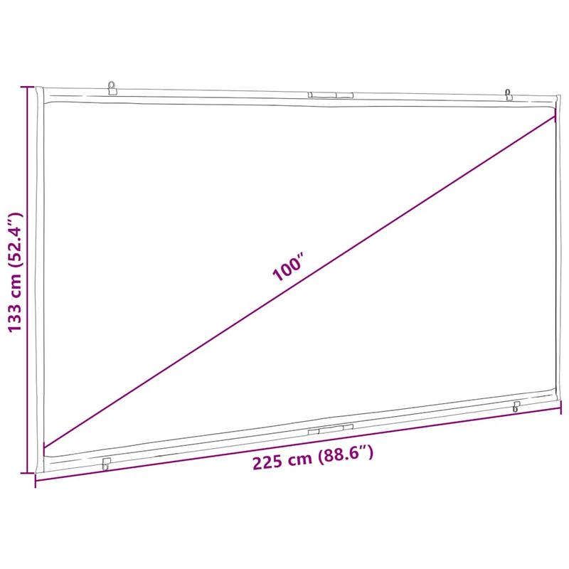Projectiescherm – Projectiedoek – Beelddoek – Schermwand – Wandgemonteerd – 100 Inch – 16:9 Beeldverhouding – Mat Wit Polyester – Stevig IJzeren Frame