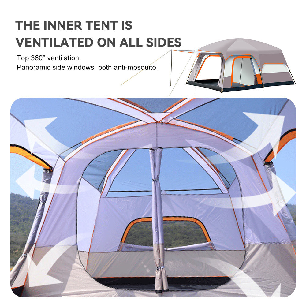 Kampeertent – Pop-up Tent – Familietent – Opblaasbare Tent – Lichtgewicht Tent – Ruim 8-12 Persoons – Polyester Waterdicht – 2 Slaapkamers Met Leefruimte