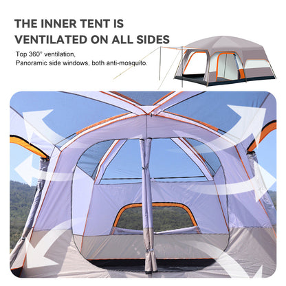 Large Luxury Family Camping Tent with 2 Bedrooms & Living Room - Heavy-Duty - Spacious Outdoor Tent Suitable for 8-12 People, /Fiberglass Frame, Setup, for glamping, RV Parks, Group Events