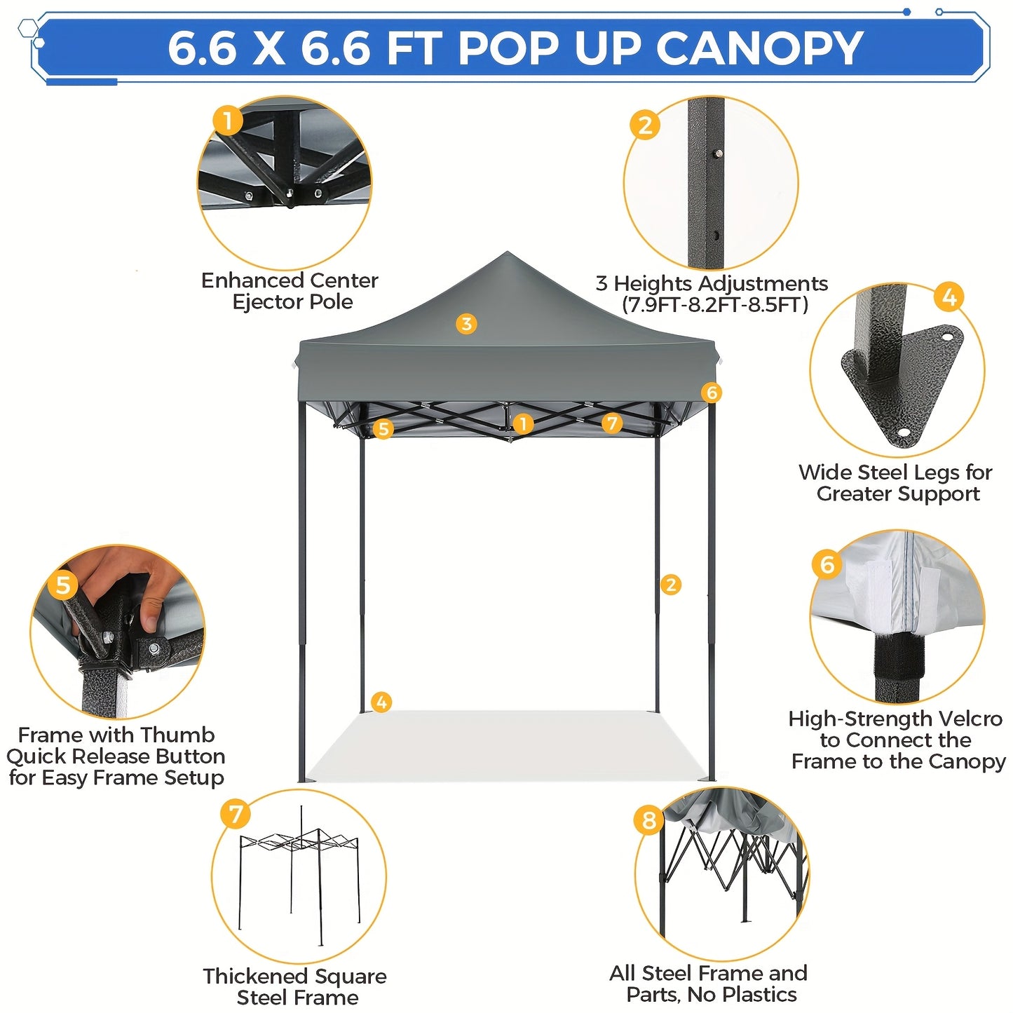 Pop-up Tent – Vouwtent – Partytent – Kampeertent – Luifel – 2×2 Meter – Verstelbare Hoogte – Lichtgewicht Stevig Frame