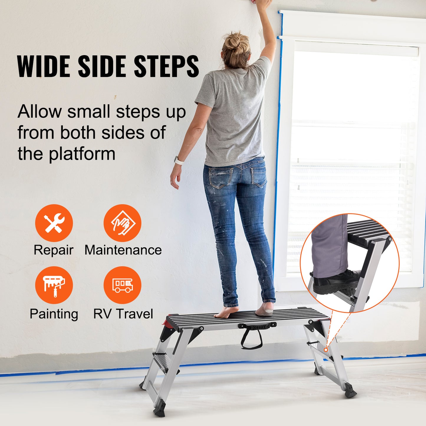 Werksteiger – Werkplatform – Inklapbare Ladder – Rolsteiger – Kamersteiger – Aluminium – Draagkracht 300 kg – Antislip & Inclapbaar