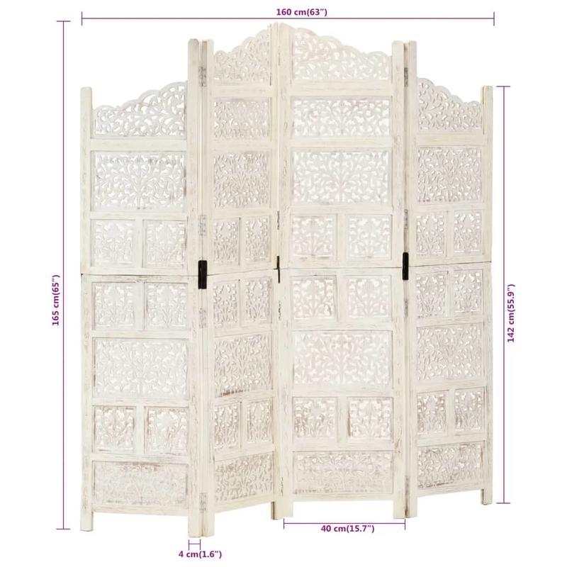 4-Panel kamerverdeler – Kamerscherm – Scheidingswand – Vouwscherm – Privacy scherm – Blanc – Lichtgewicht & Eenvoudig Montage – Afmeting 160x165 cm
