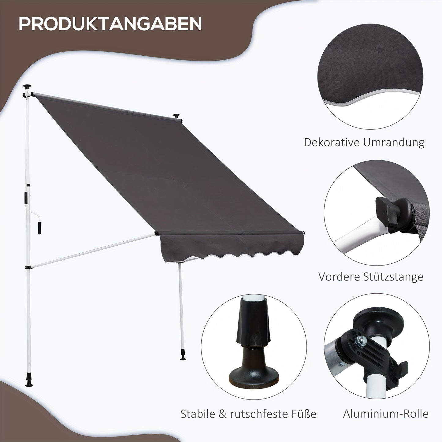 Zonneschermclips – Luifelclips – Schaduwdoekklemmen – Balkonclips – Terrasclips – Verstelbaar – Aluminium Grijs – Geschikt voor 200x150 cm Luifels