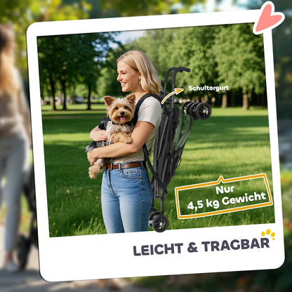 Huisdierwagen – Pet Stroller – Dierenwagen – Huisdierenbuggy – Dierenbuggy – Donkergroen – Veiligheidsharnas – Ademend Gaasraam