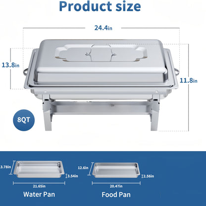 Chafing Dish – Warmhoudbak – Buffetpan – Serveren – Catering Set – 4-Delig Roestvrij Staal – 9 Liter Inhoud – Zonder Stroom