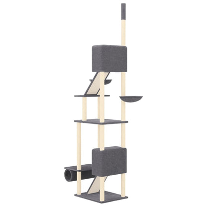 Krabpaal – Kattenkrabpaal – Kattenhuis – Kattenboom – Kattentoren – Verstelbaar 277-303 cm – Sisal Touw & Donkergrijs Pluche