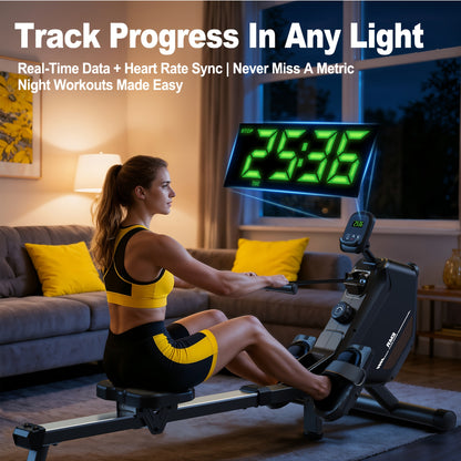 VOWVIT Foldable Magnetic Rowing Machine for Home - Full-Body Workout Equipment with 16-Level Magnetic Resistance, 300 Newton/33 lbs Force, Heavy-Duty 160kg Weight Capacity, Space-Saving Rower Machine for Training