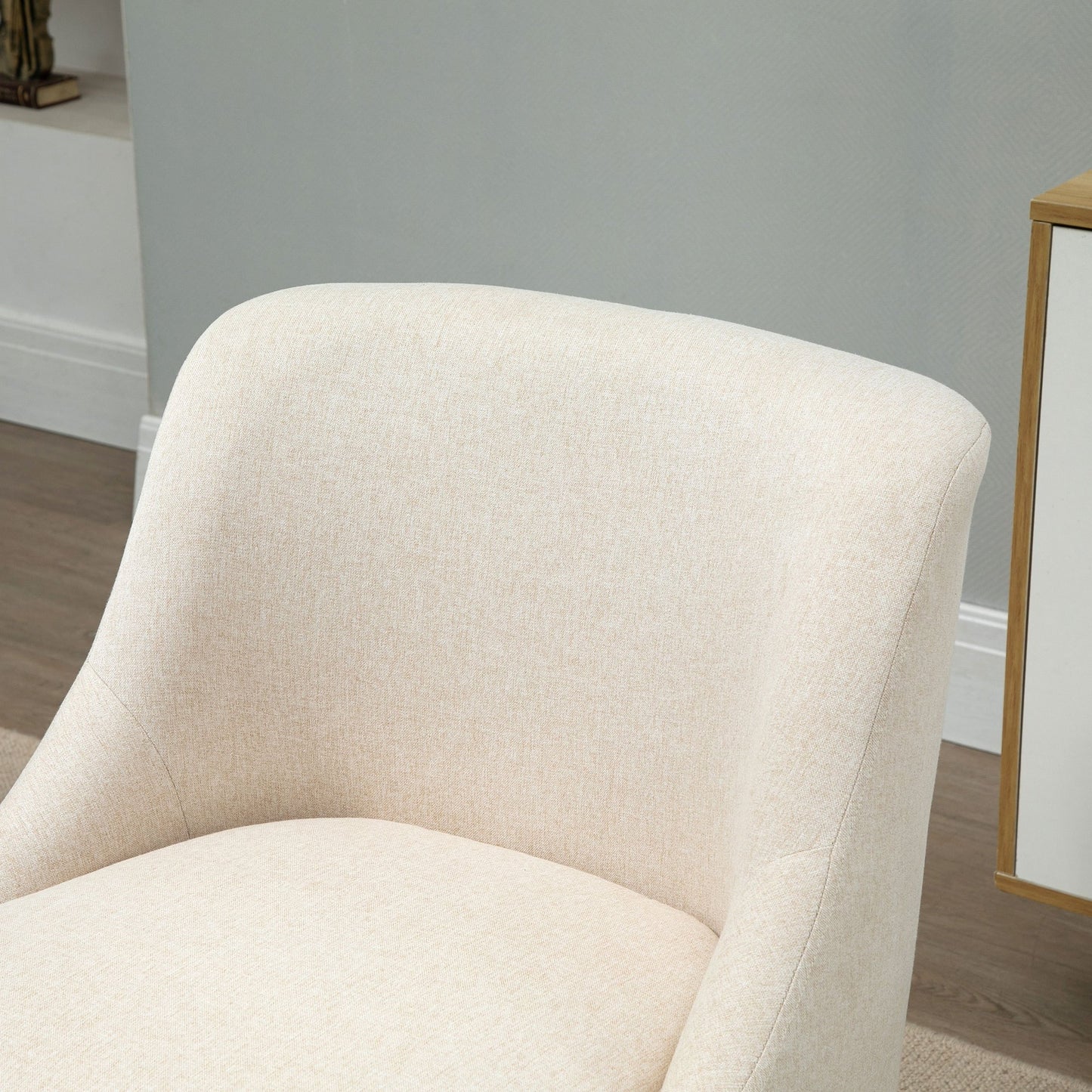 Loungestoel – Relaxstoel – Fauteuil – Armstoel – Linnenlook Stoel Crème – Houten Poten – Comfortabele Armleuningen