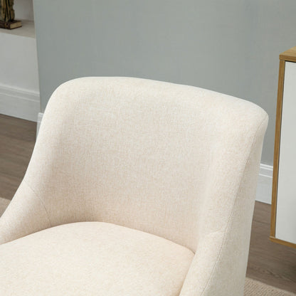 Loungestoel – Relaxstoel – Fauteuil – Armstoel – Linnenlook Stoel Crème – Houten Poten – Comfortabele Armleuningen