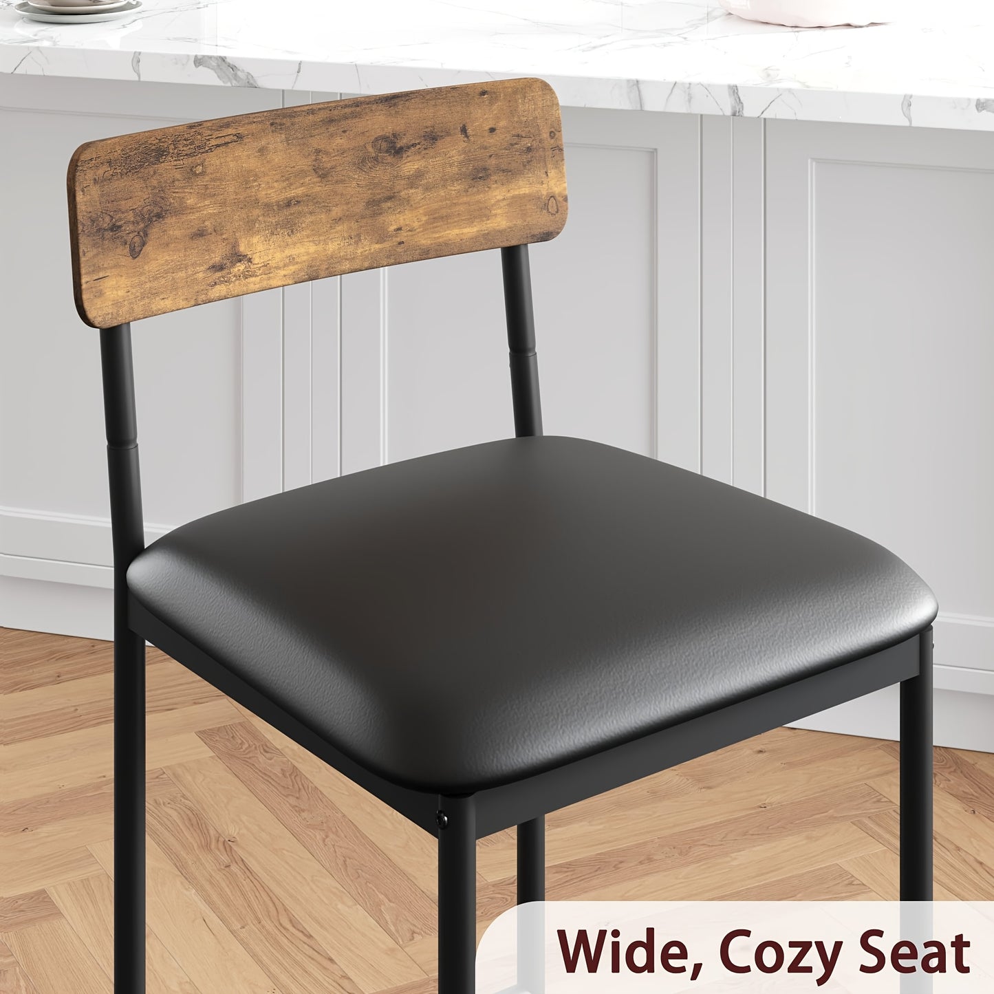 Barstoel – Barkruk – Barstoel Kruk – Barstoelen Set – Bistrostoel – Set Van 4 – Rustiek Bruin – PU Bekleding – Met Rugleuning En Voetsteun – Houten Frame – Gemakkelijk Te Monteren Zonder Gereedschap