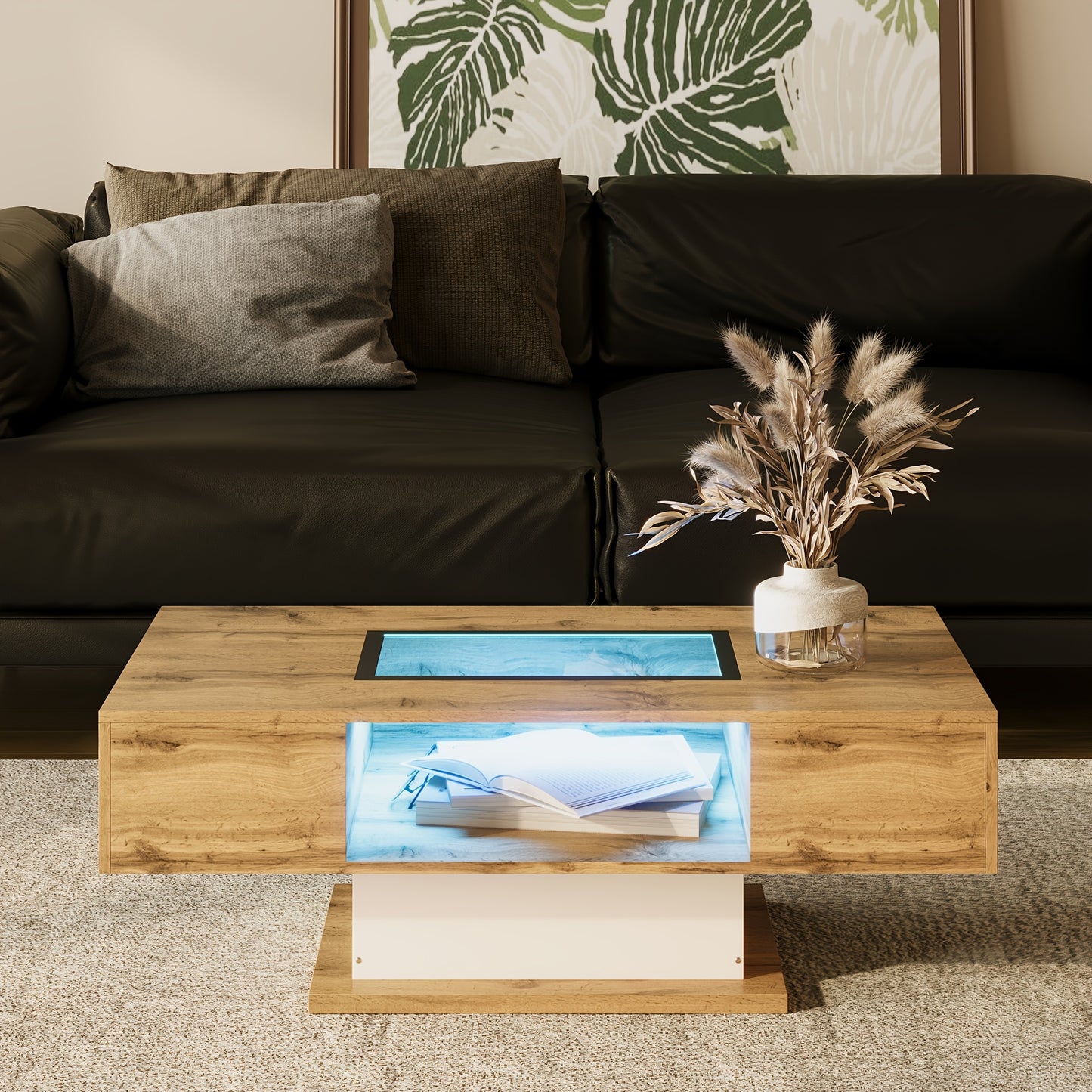 Modern Metal Coffee Table with 2 Drawers - Sleek Rectangular Design for Living Room or Side Table, Easy Assembly, No Power Needed, Living Room Accessory, Contemporary Furniture, Woodlike Finish