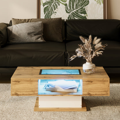 Modern Metal Coffee Table with 2 Drawers - Sleek Rectangular Design for Living Room or Side Table, Easy Assembly, No Power Needed, Living Room Accessory, Contemporary Furniture, Woodlike Finish