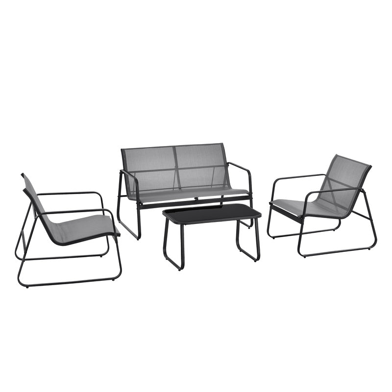 Tuinset – Tuinmeubelen – Loungeset – Balkonset – Bistroset – Gepoedercoat Stalen Frame – Glas Tafelblad