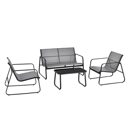 Tuinset – Tuinmeubelen – Loungeset – Balkonset – Bistroset – Gepoedercoat Stalen Frame – Glas Tafelblad